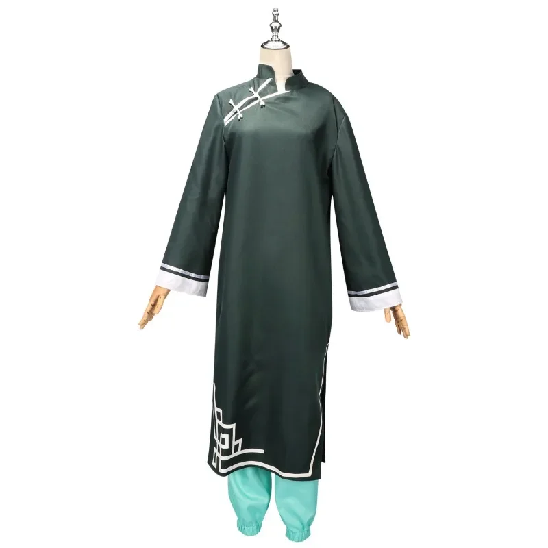 Top verde escuro de duas peças e calças verde esmeralda, camisa longa hanfu, roupa étnica tradicional