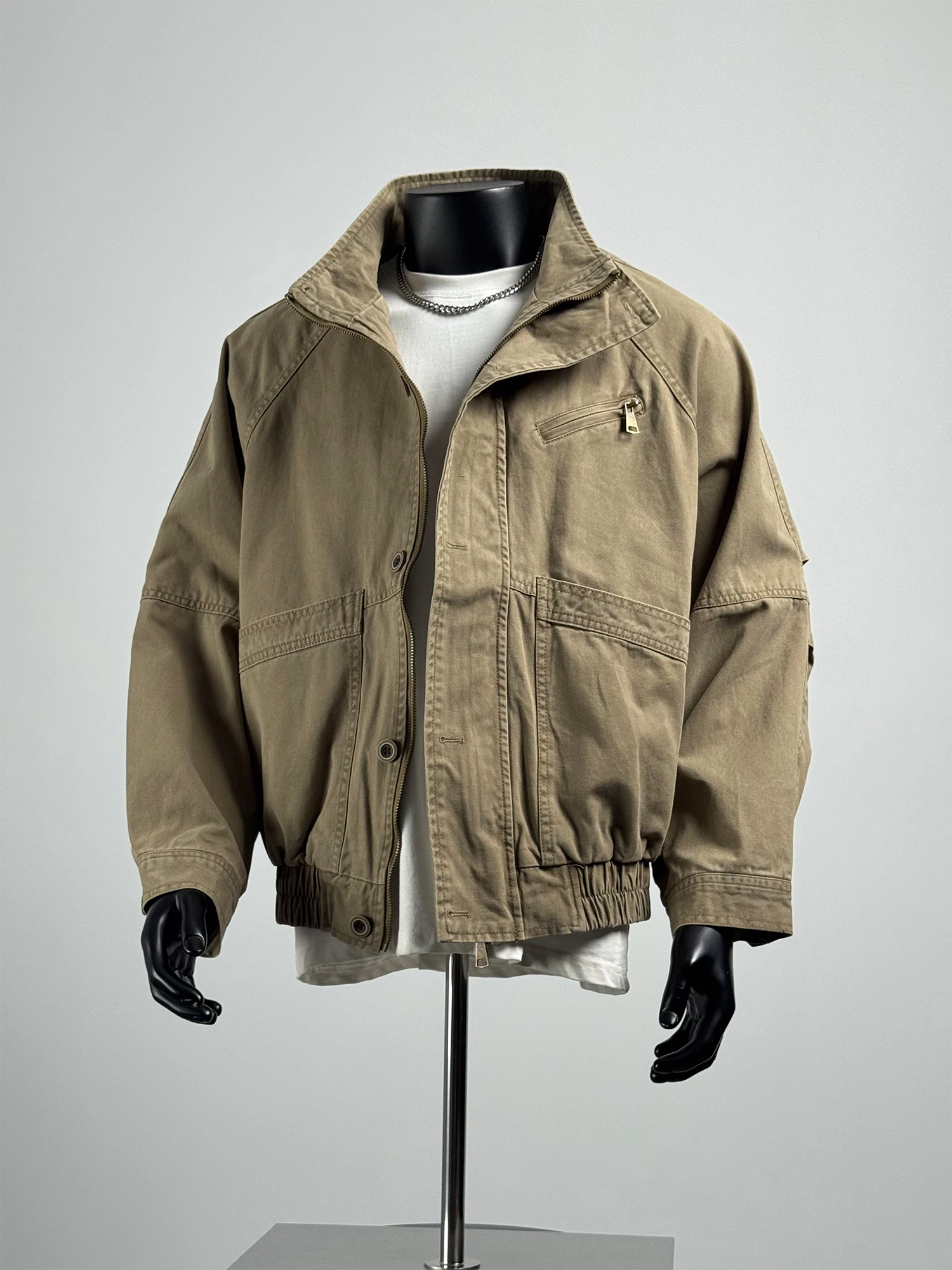 

Retro Japanese Sle Men's Workwear Jaet Cotton Casual Stand Collar Long Sve Loose Fit Outerwear with Big kets