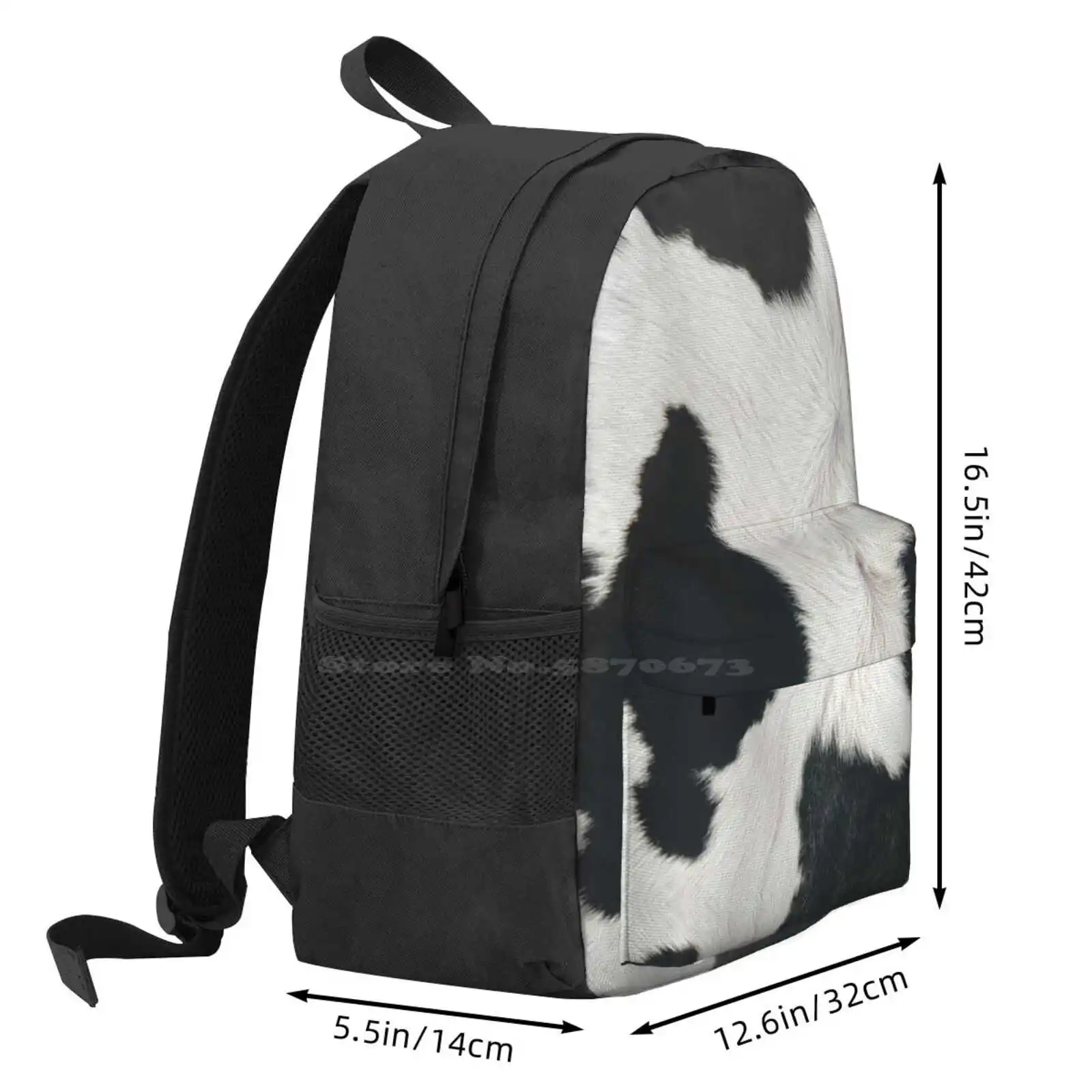 Cowhide Hot Sale Schoolbag Backpack Fashion Bags Black And White Cow Spotted Cow Farm Animal Animal Pattern Spotted Animal image 3