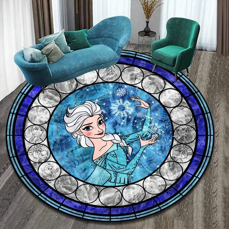 MINISO DISNEY Elsa Anna Carpet Cartoon Round Playmat Non-Slip Perfect for Living Room Bedroom Decor Hand Wash Only Decorate Rug