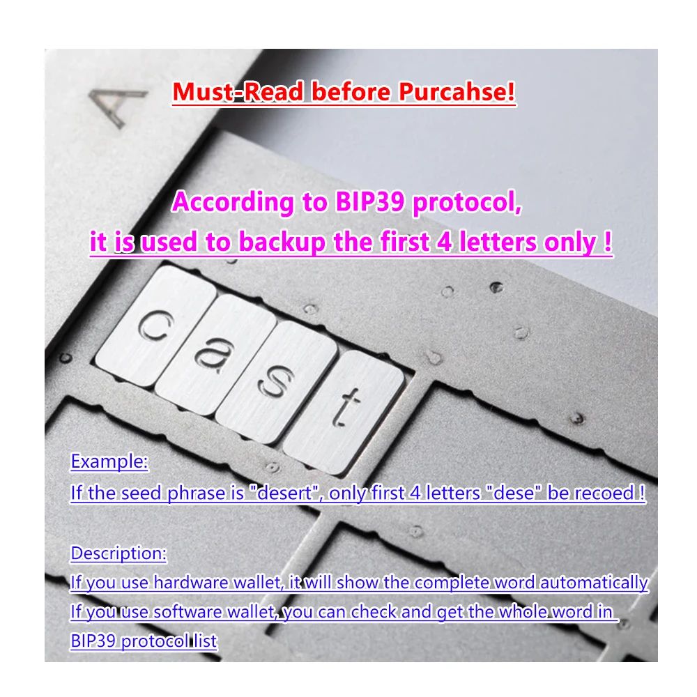 Seed Phrase Metal Plate Cold Storage Wallet imKey S1 24 Mnemonic Words Stainless Steel Backup Saver BIP 39 Protocal
