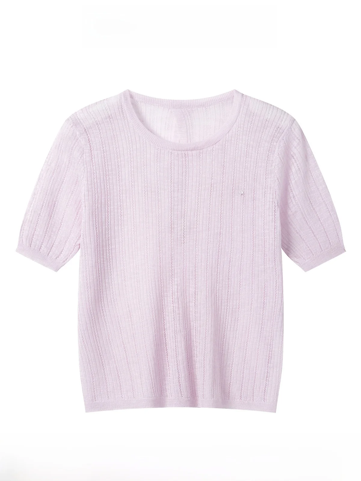 

Loose Drapey Knitwear round Ne ort Sve Women's Top Purple Hollow out oulder Korean Sle Casual Summer Faion