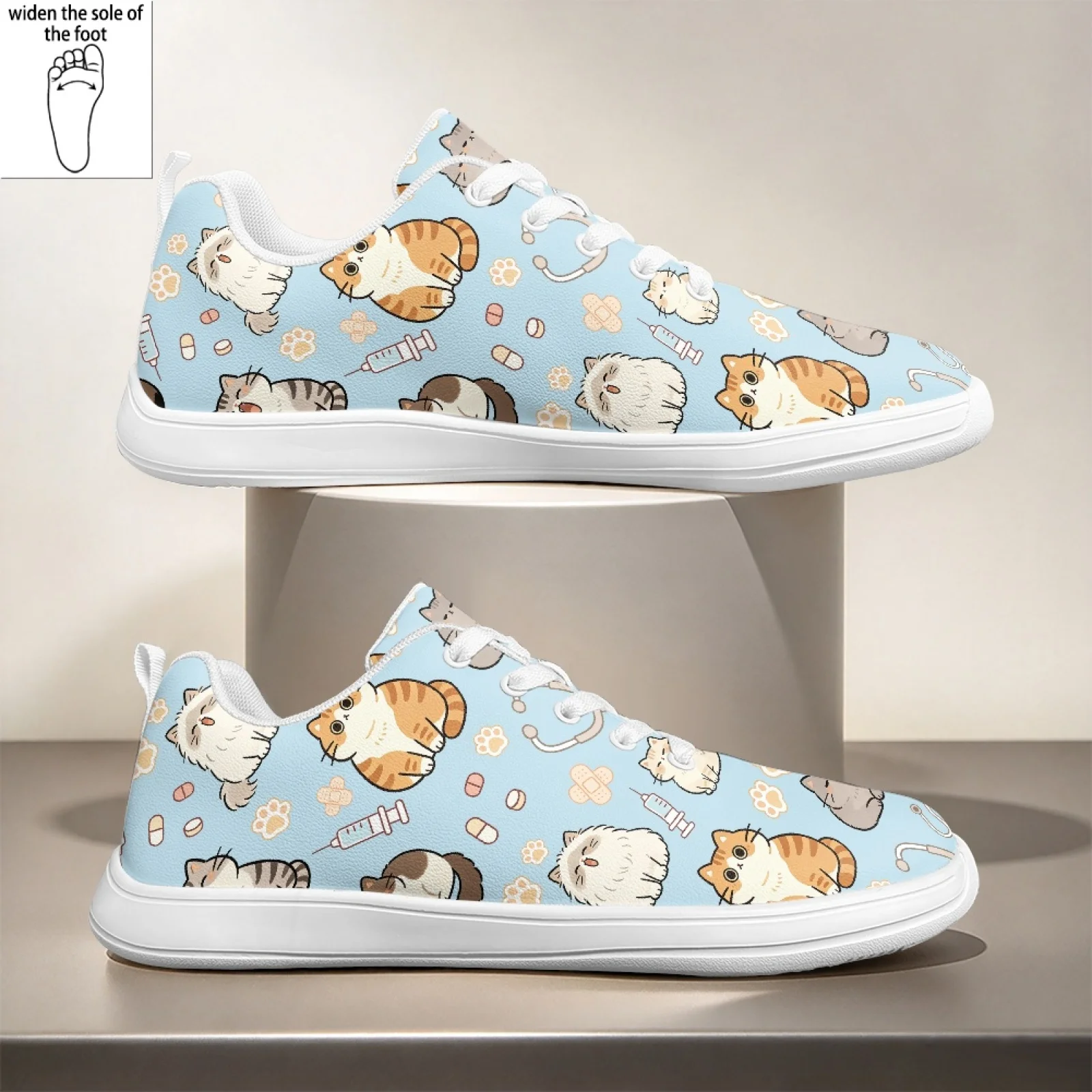 PENSTROLL Cartoon Medical Cat Versatile Service Industry Shoes for Women Hospital School Closed Toe Nursing Shoes