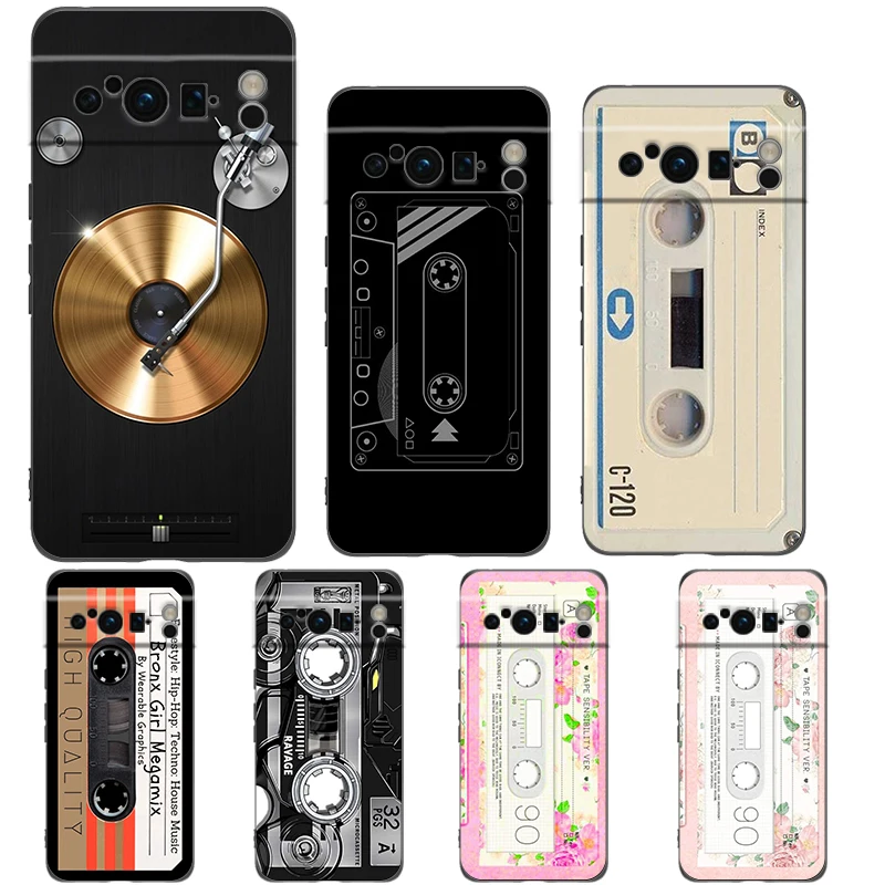 Retro Vintage Old Cassette Tape Phone Case For Google Pixel 8 7 6 Pro 8A 6A 7A 5G Soft Silicone Shockproof TPU Black Cover