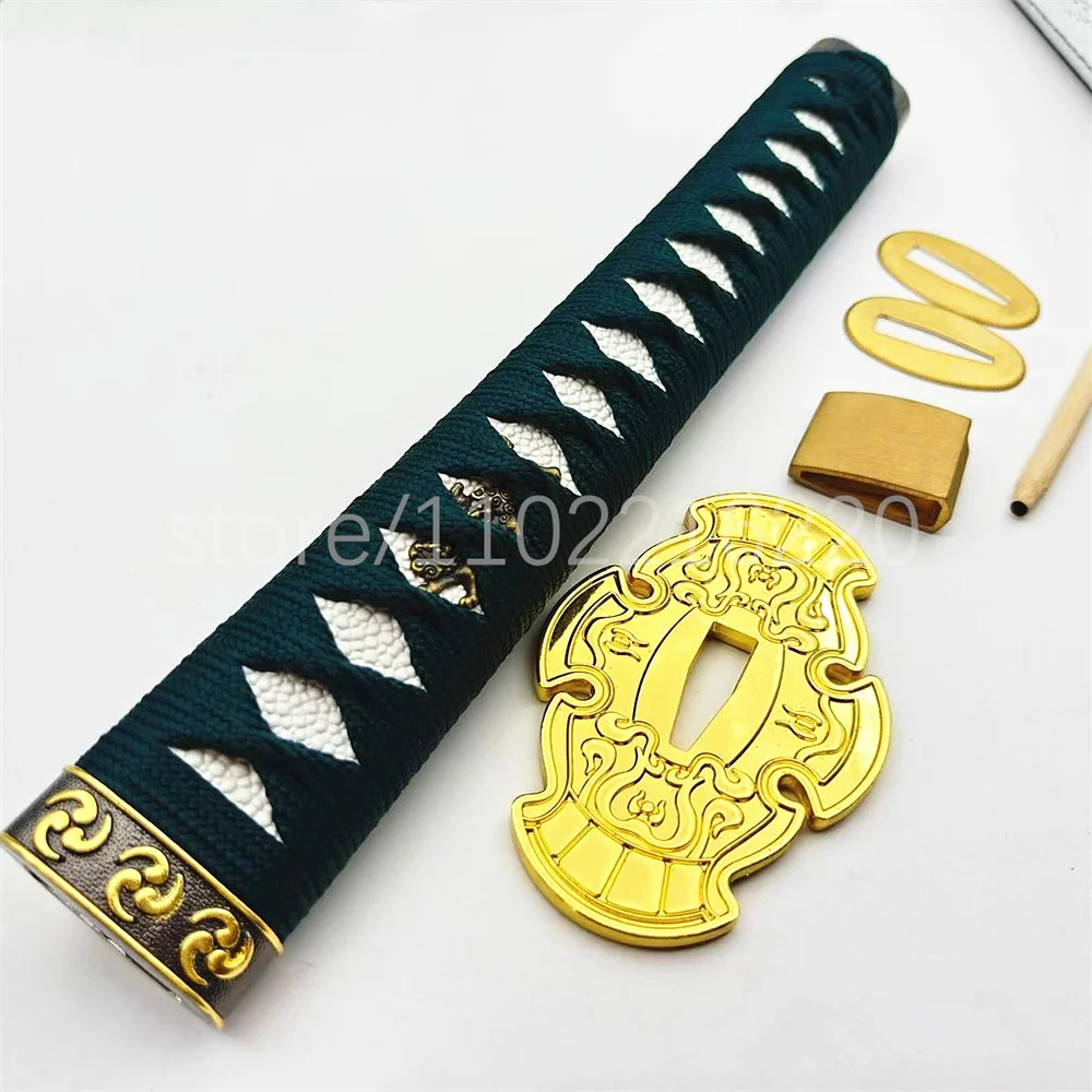 Nice Set Alloy Tsuba Handguard Guard Green Tsuka Handle Hilt Brass Habaki Seppa For Japanese Real Japan Samurai Sword Fittings