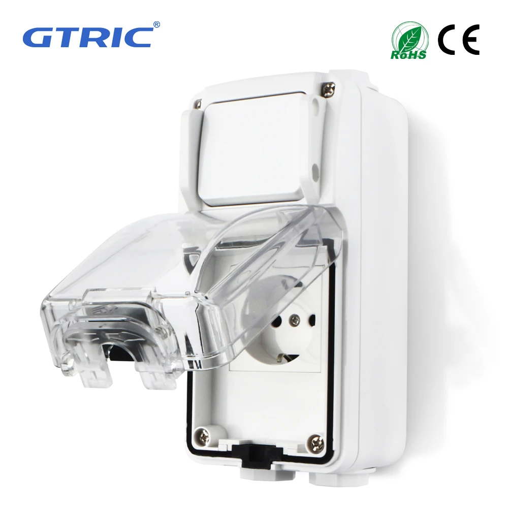 

GTRIC Waterproof Outdoor Socket IP65 Industrial Anti-Rain Garden Workshop 250V 16A External One-key Power Off Waterproof Box