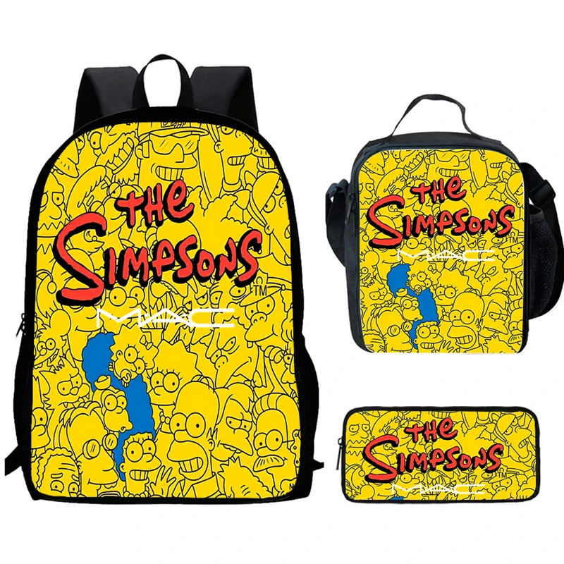 Cartoon S-simp-S-son Child School Backpack With Lunch Bags Pencil Bags For Age 4-9 ,Light Weight School Bags For Boys Girls