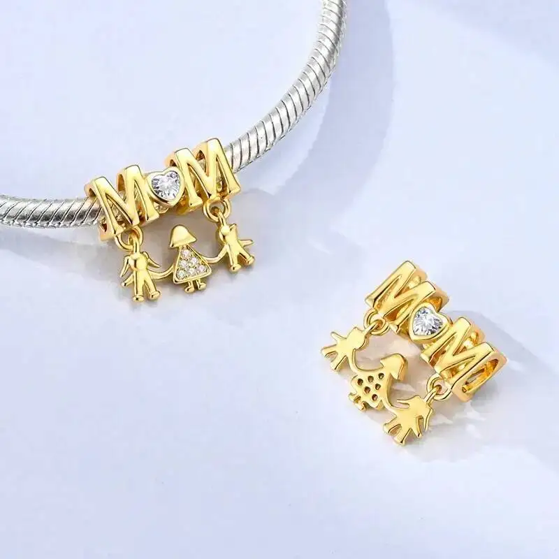 2026 New 925 Silver Charms MOM Clover Bear Panda Dog Ladybug Zircon Beads Fit Snake Bracelet DIY Jewelry Gift For Women