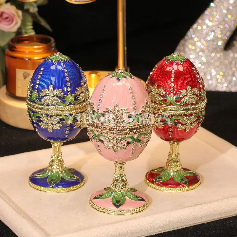 New Creative Ornament Enamel Color Russian Egg Alloy Jewelry Box Craft Holiday Gifts