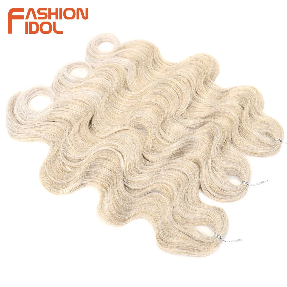 FASHION IDOL Cabello de crochet de onda corporal suave, 24 pulgadas, 3 piezas, trenzas sintéticas, cola de caballo falsa, ondulado ombre rubio, extensiones de cabello 2