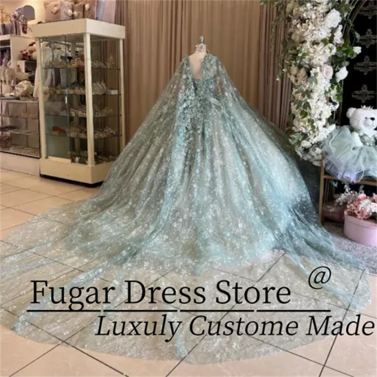 Elegant Sage Green Princess Quinceanera Dress Fashion lace Sweetheart Neck Tie Shawl Party Ball Gowns vestidos de 15 quinceañera
