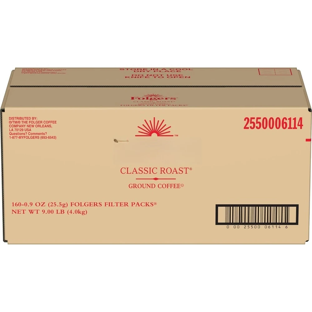Packs de filtros de café tostado clásicos Folgers, 0,9 oz, caja de 160 paquetes
