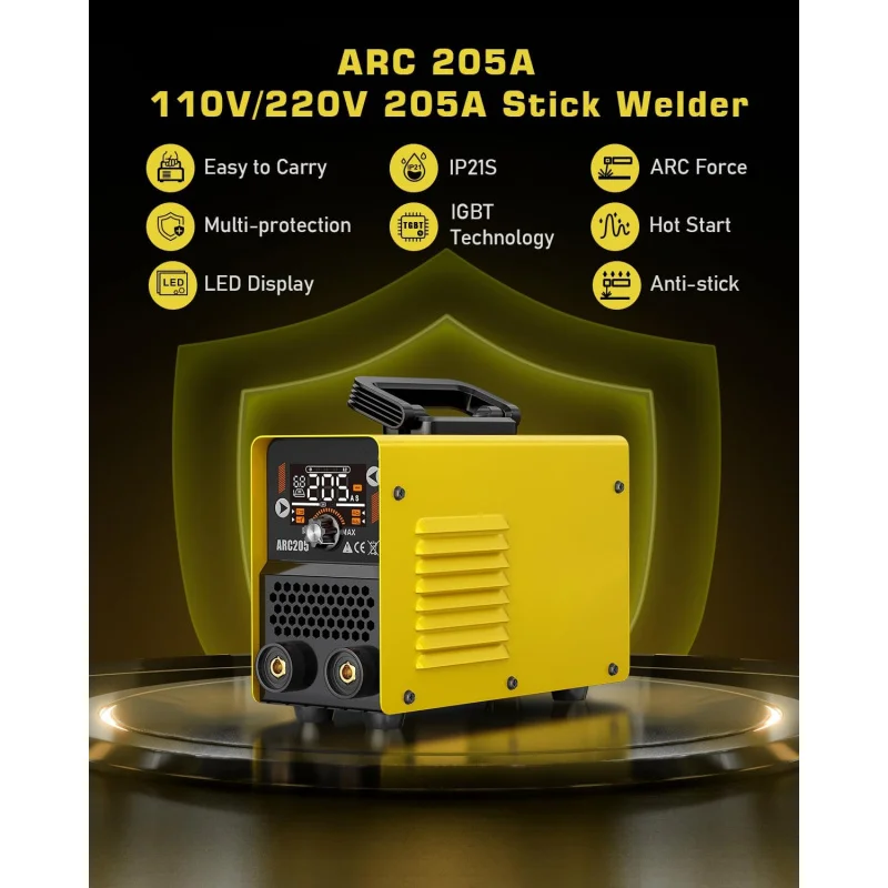 Actual 205A Stick Welder 2 In 1 MMA/Lift TIG Welding Machine Dual Voltage ARC Welder Kit 110V/220V with ARC Force Hot Start VRD