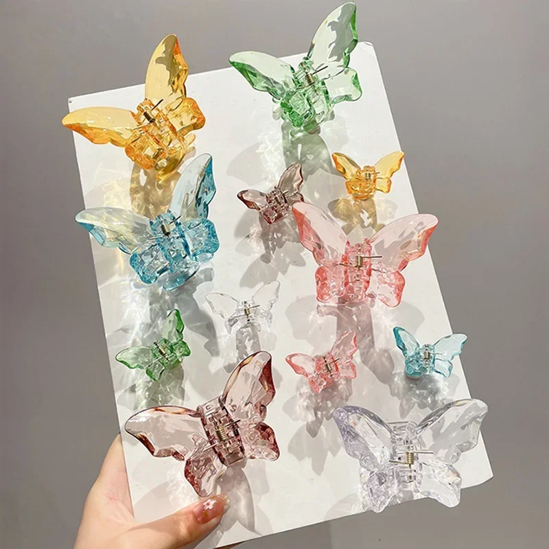 

2 шт. Яркие прозрачные заколки-бабочки для волос, акриловые, нескользящие, большие, с кристаллами, для женщин и девочек, летние