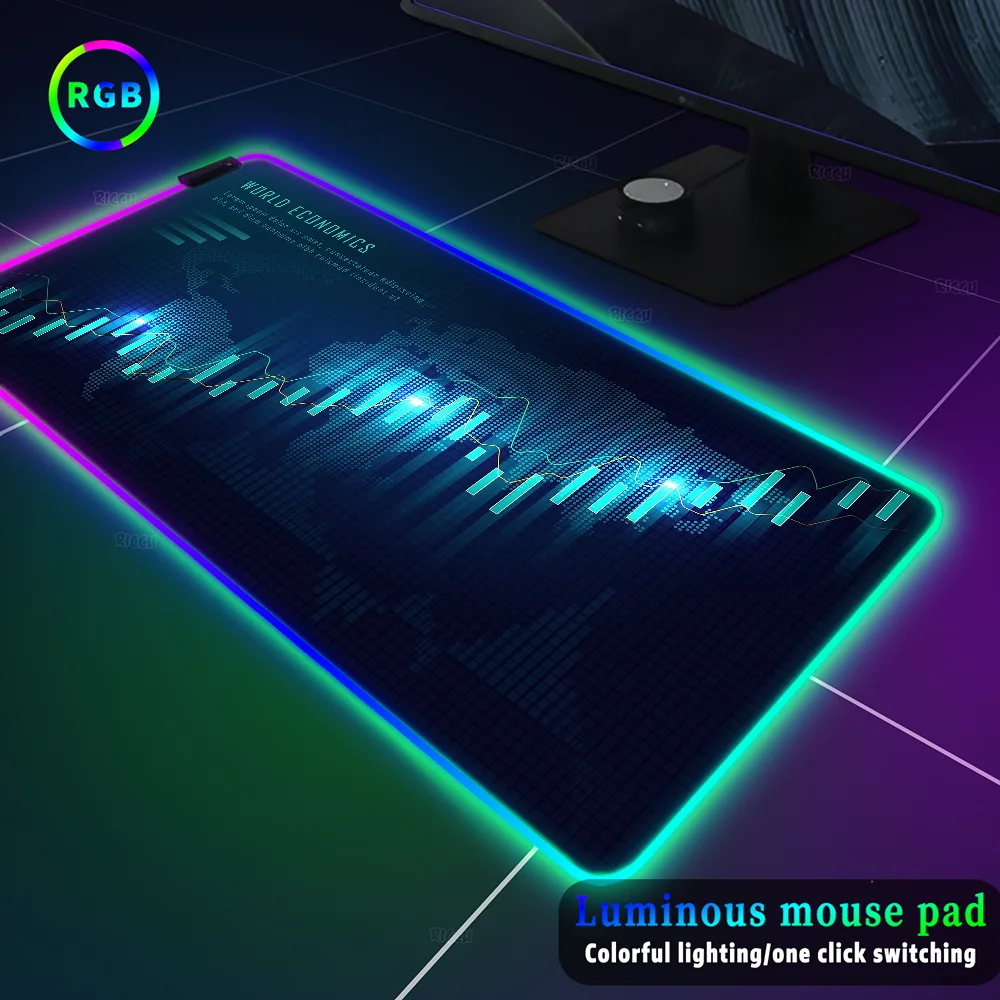 Imagem -03 - Rgb Trader Desk Pad com Gráfico Candlestick Colorful Glow Rug Backlight Led Light Mousepad Trading Stock Market