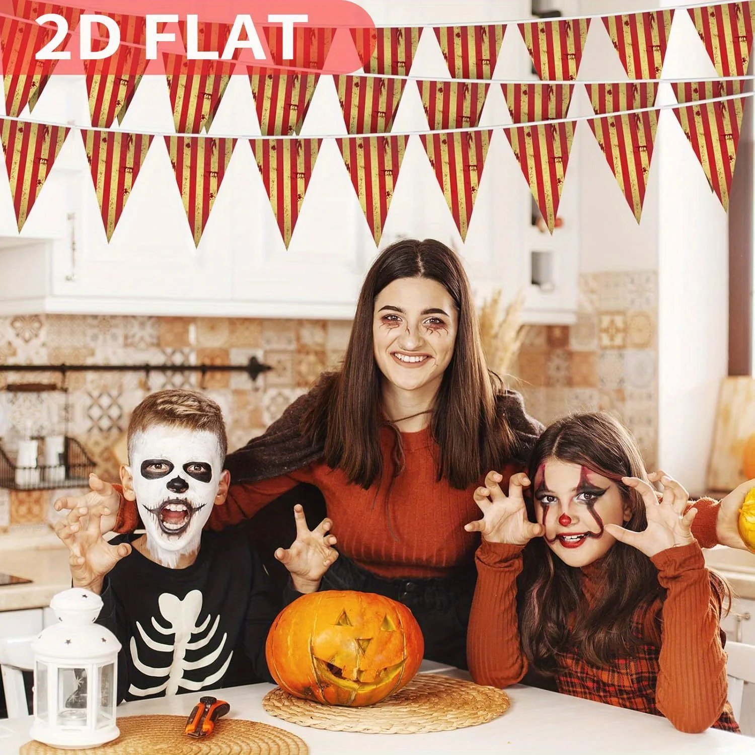 5 Packungen 35p Zirkusdekorationen, gruselige Karnevalsdekorationen, Halloween-Wimpelbanner, gestreiftes Banner, blutig, für Karneval, Geburtstag – Detail 4