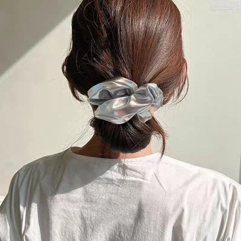 Scrunchies y2k de Metal plateado para mujer, lazo para el cabello de tamaño mediano, banda elástica Simple dulce, accesorios para el cabello, tocado diario