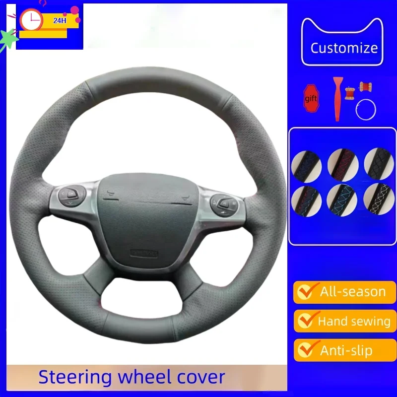 

Custom Hand-stitched Black Microfiber Leather Car Steering Wheel Cover For Ford Escape Focus（Sedan Hatchback）2013 2014 2015