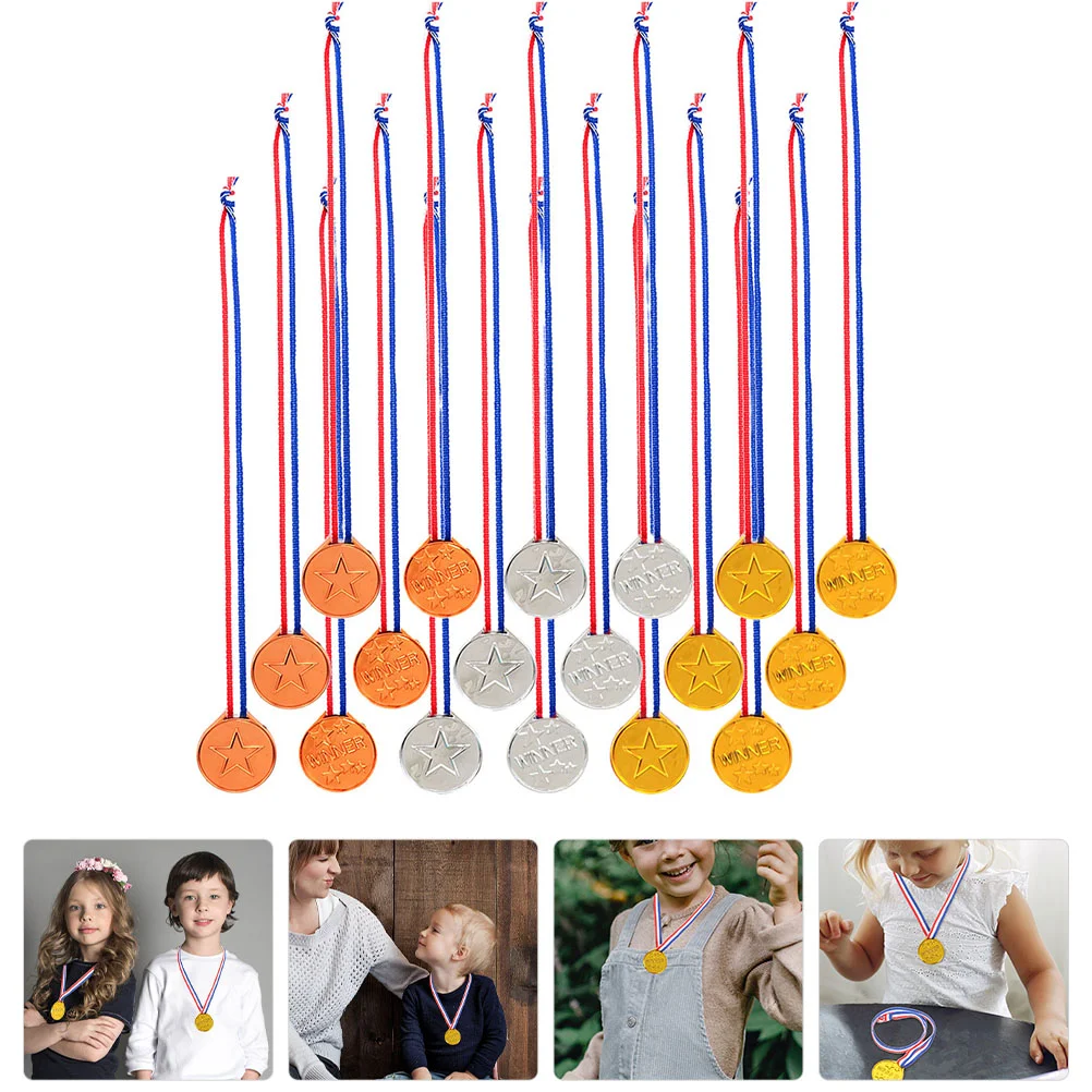 

36 Pcs Gold Toy Children's Medal Kids Lanyard Plastic Football Toys Medals for Awards