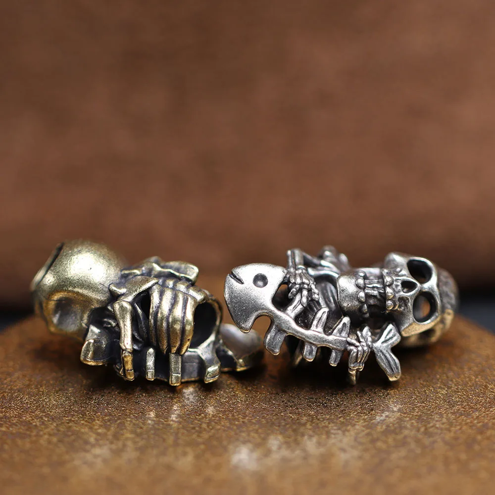 Fish Bone Skull Head Brass Knife Beads EDC DIY Paracord Woven Bracelets Lanyard Pendants Accessories Outdoor Tool Hangings Charm