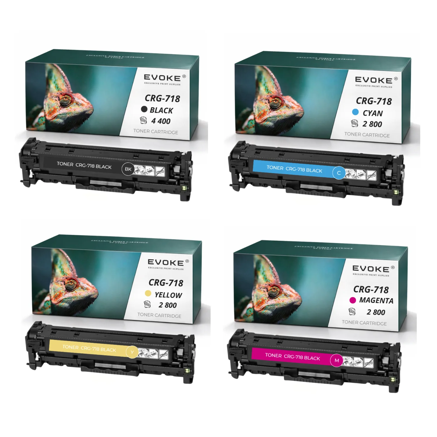 Evoke compatibele toner voor Canon Crg-718 Crg718 4X Cmyk: Zwart, Cyaan, Magenta, Geel 12800 pagina's I-Sensys Lbp7200 Lbp7200Cdn Lbp7210Cdn Lbp7660Cdn Lbp7680Cx; Mf724Cdw 728Cdw 729Cx 8330Cdn 8350Cdn