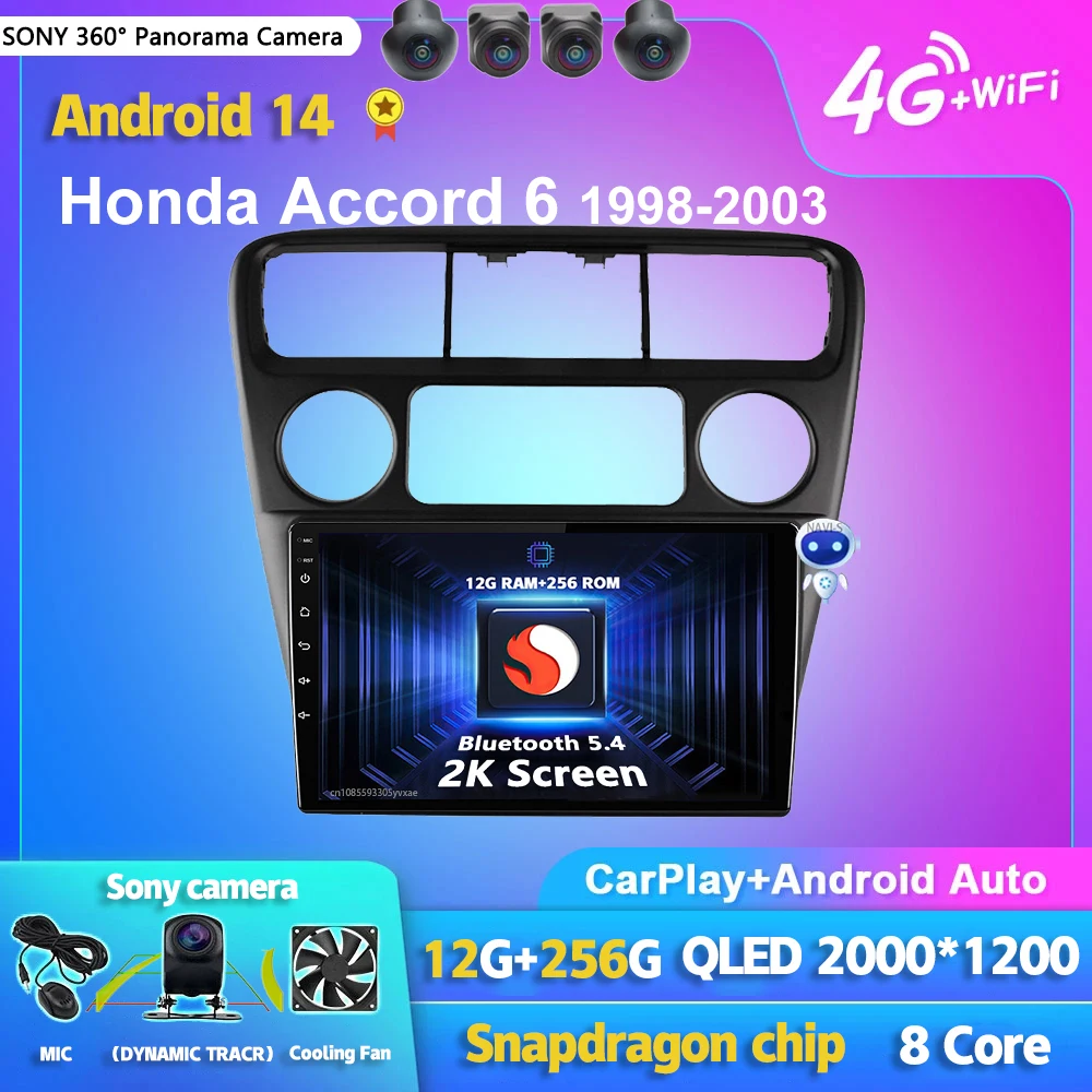 

Android 14 Carplay Auto WIFI + 4G автомобильный радиоприемник мультимедийный плеер для Honda Accord 6 1998-2003 DSP авторадио стерео 2din головное устройство