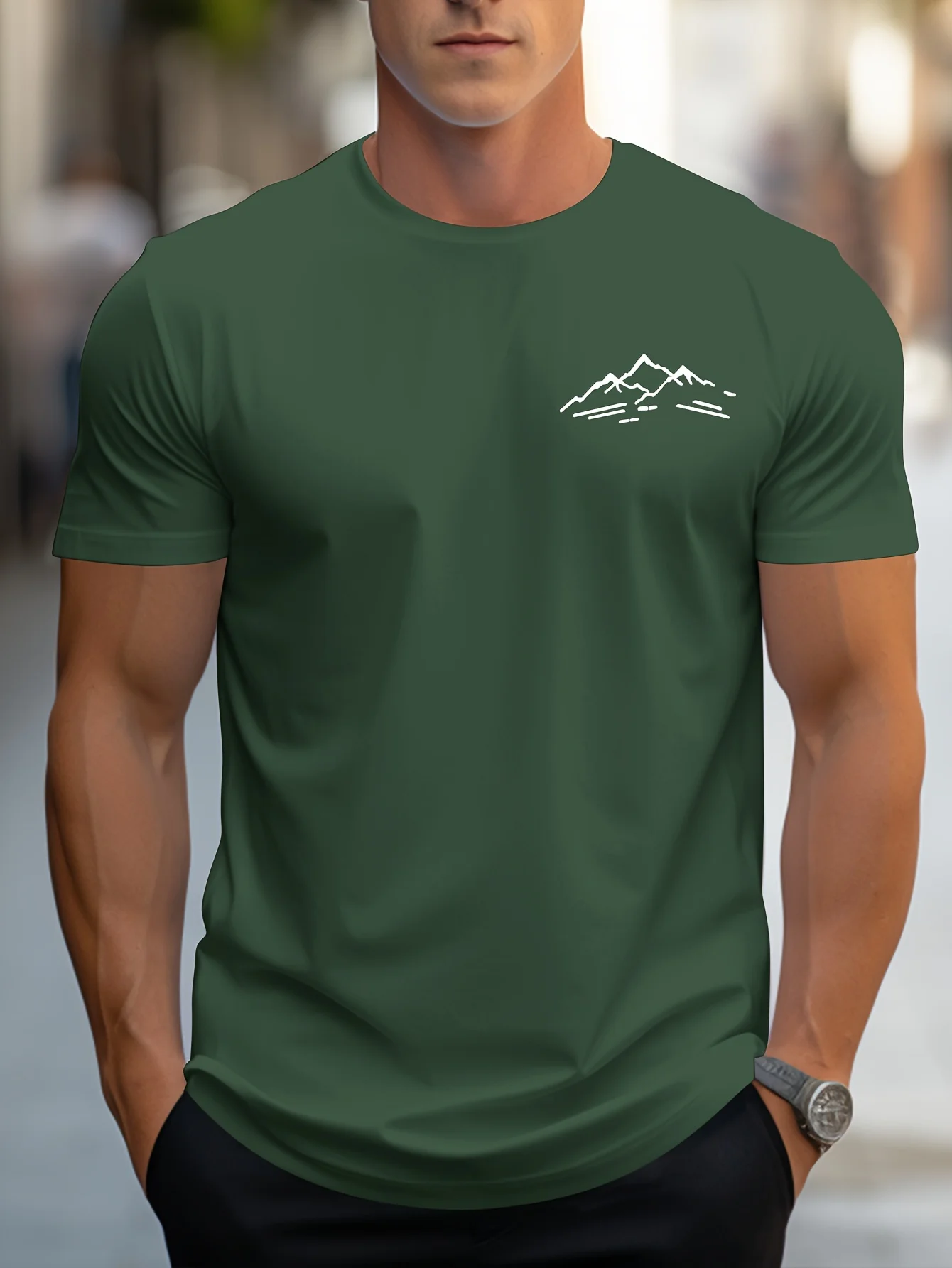 Men's summer 100 cotton fashionable casual sports loose plus size mountain pattern printed round neck short sleeved T-shirt image 5