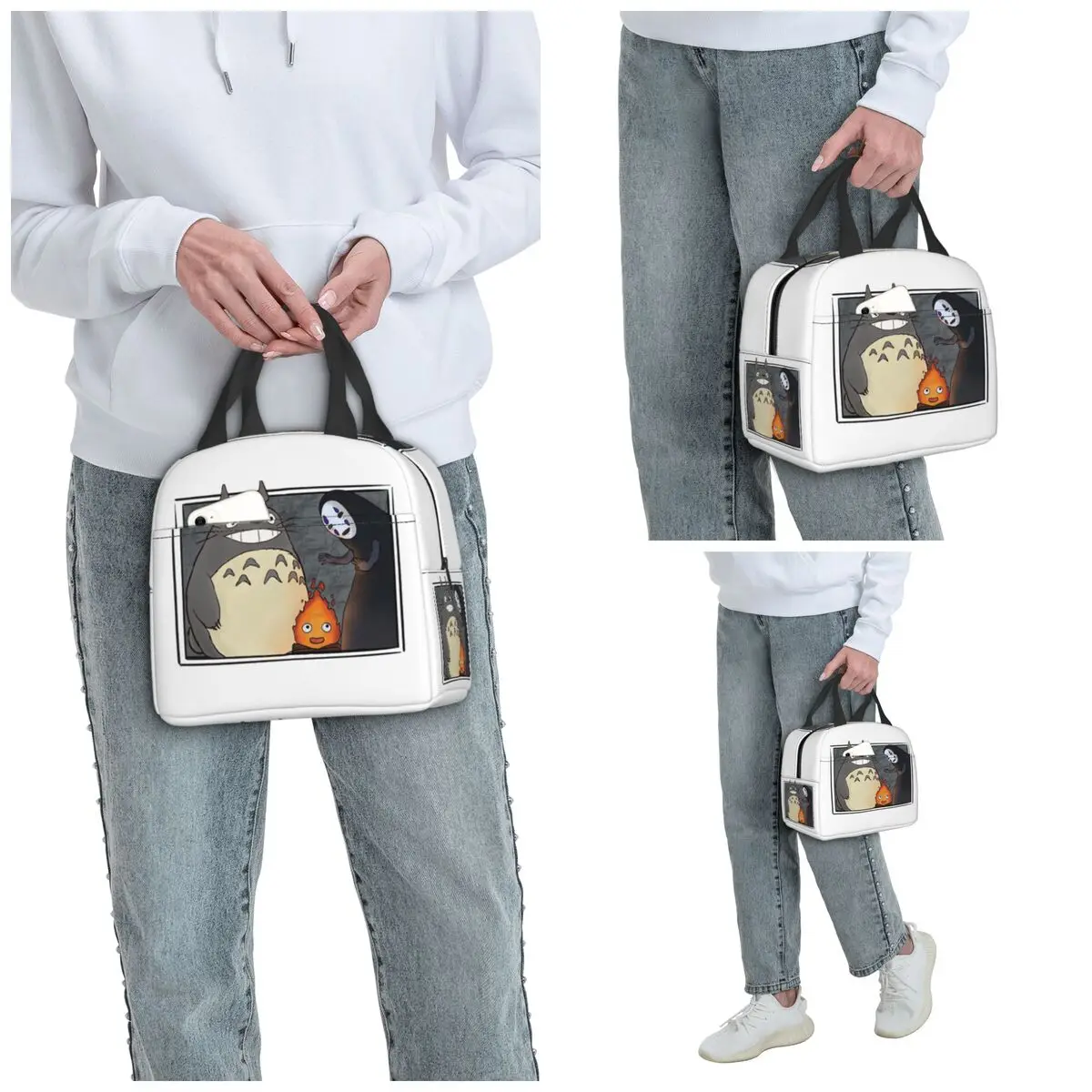 Three Ghibli Friends Insulated Lunch Bag for Kids School Cooler Thermal Food Box Tote Portable Lunch Boxes Container
