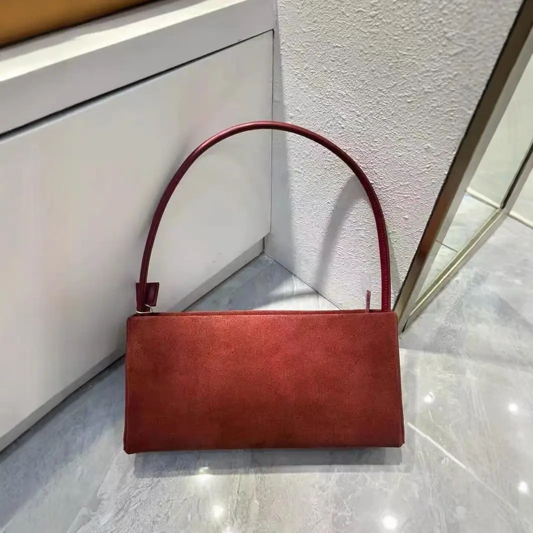 

New Simple Euro Style Thin Flap Bag Matte Cow Leather Women Armpit Shoulder Bag Light Weight Daily-use Purse Kakhi