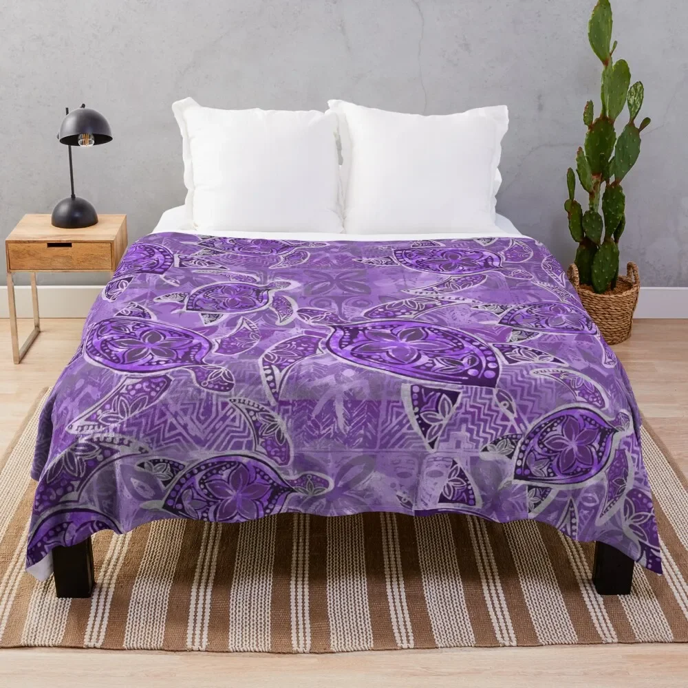 

Purple Paradise Polynesian - Samoan - Hawaiian Tribal Turtles HONU-135 Throw Blanket