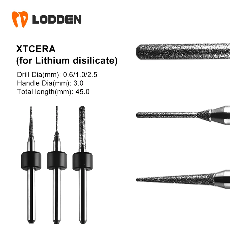 XTCERA Dental Milling Burs For Dental Lithium Disilicate Grinding 1pcs Drill Coating D3-45-D0.6/1.0/2.5mm Dental Lab Drill