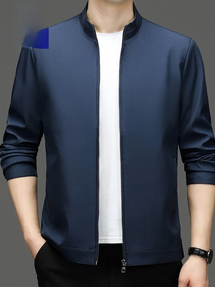 

Lormen Men's Stand Collar Jaet Casual Autumn Spring Outerwear Middle-aged Dad Busin Sle Polyester Fiber Long Sve