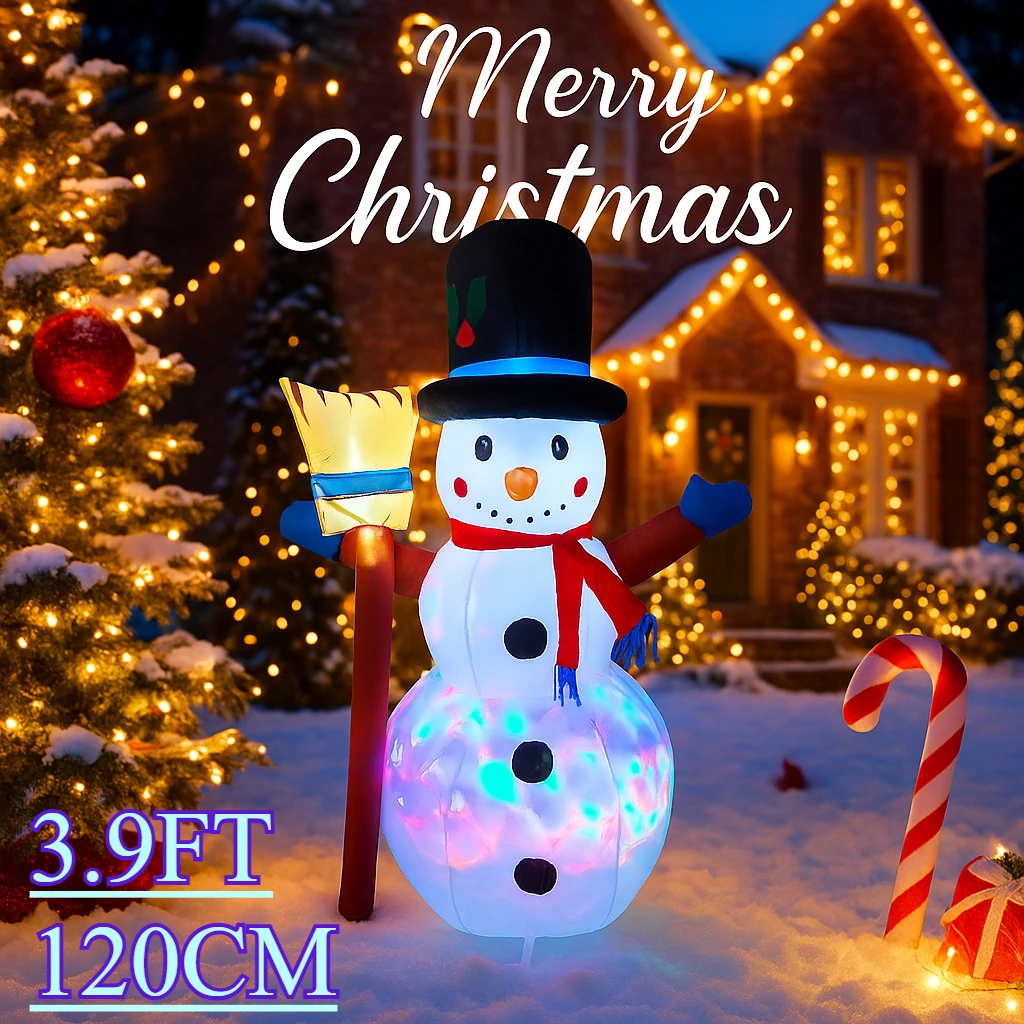 3.9FT Xmas Holiday Inflatable Yard Decor LED Snowman Broom Christma Outdoor Home Decoration Ornament Festive Toy Gift Supplies view 5