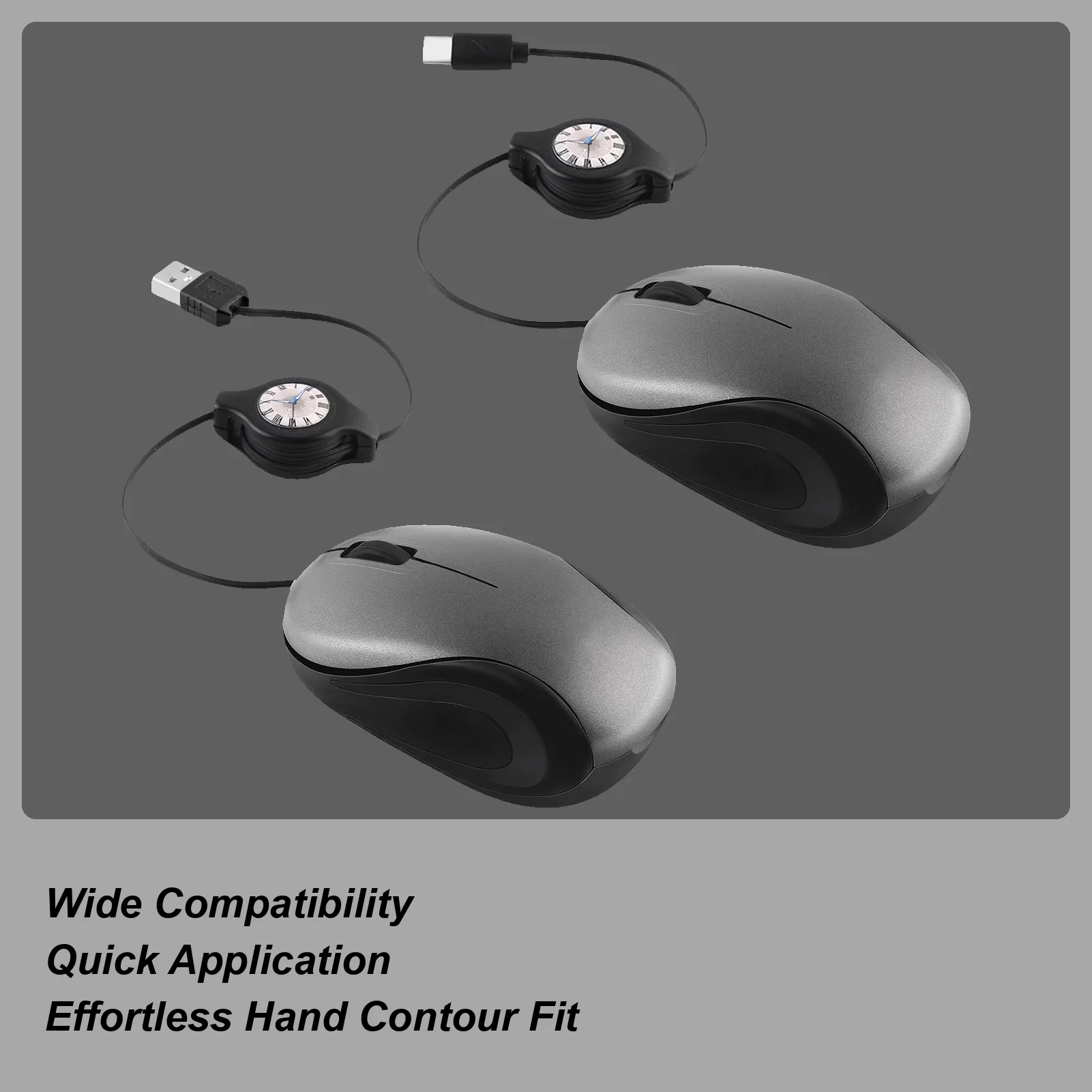 

Ultra Small USB/TYPE-C Wired Mouses 3 Buttons Retractable Corded Computer Mice 1000dpi Optical Mute Ergonomic Design Laptop PC
