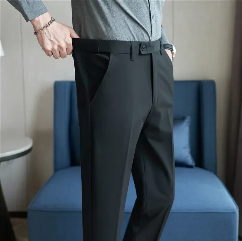 Men Suit Pant Plus Size 40 38 2024 Autumn Solid Elastic Waist Dress Pants Men Slim Business Office Social Ankle Length Trousers