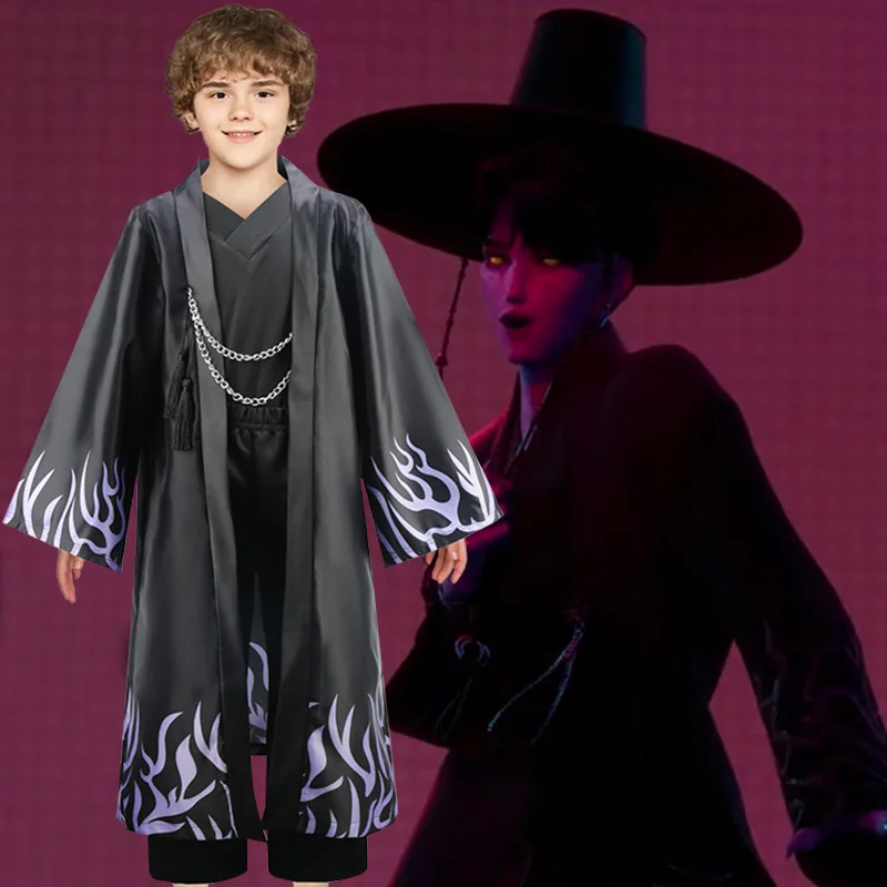 

Halloween Boy Cool Black Anime Role-Playing 3-Piece Set Christmas Carnival Cape Shawl Uniform Party Party Party For Ages 3-12