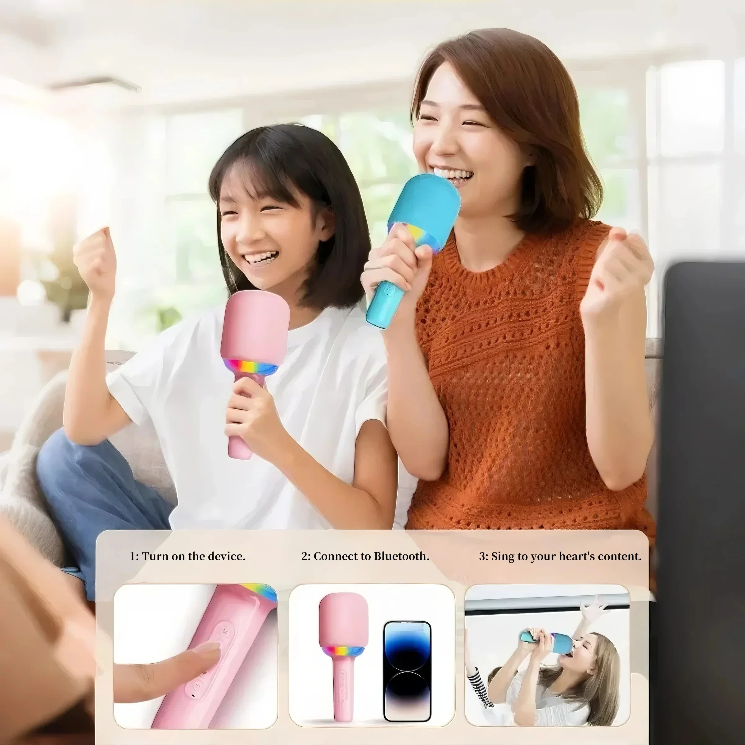 

Комбинированный портативный микрофон с динамиком, легкий и красочный атмосферный свет, четыре эффекта вокадера, идеально подходит для семейного пения, развлечений