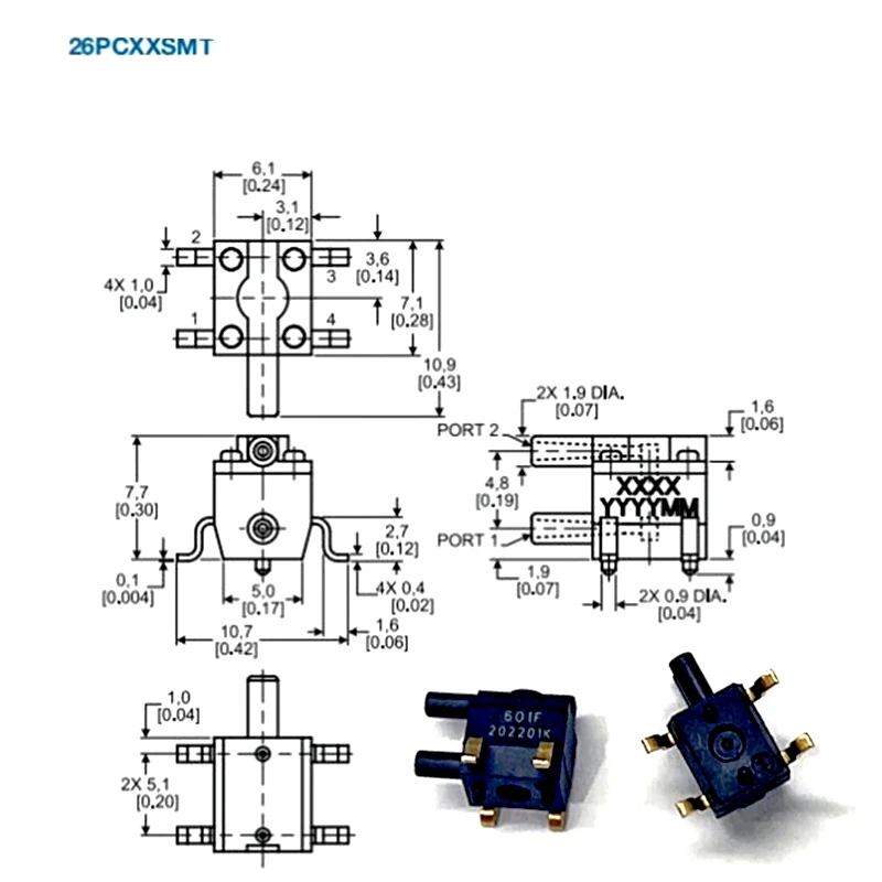 Original 26PC15SMT composite temperature compensation pressure sensor without barb 26PC05SMT 26PC01SMT SMD-4 pressure sensor