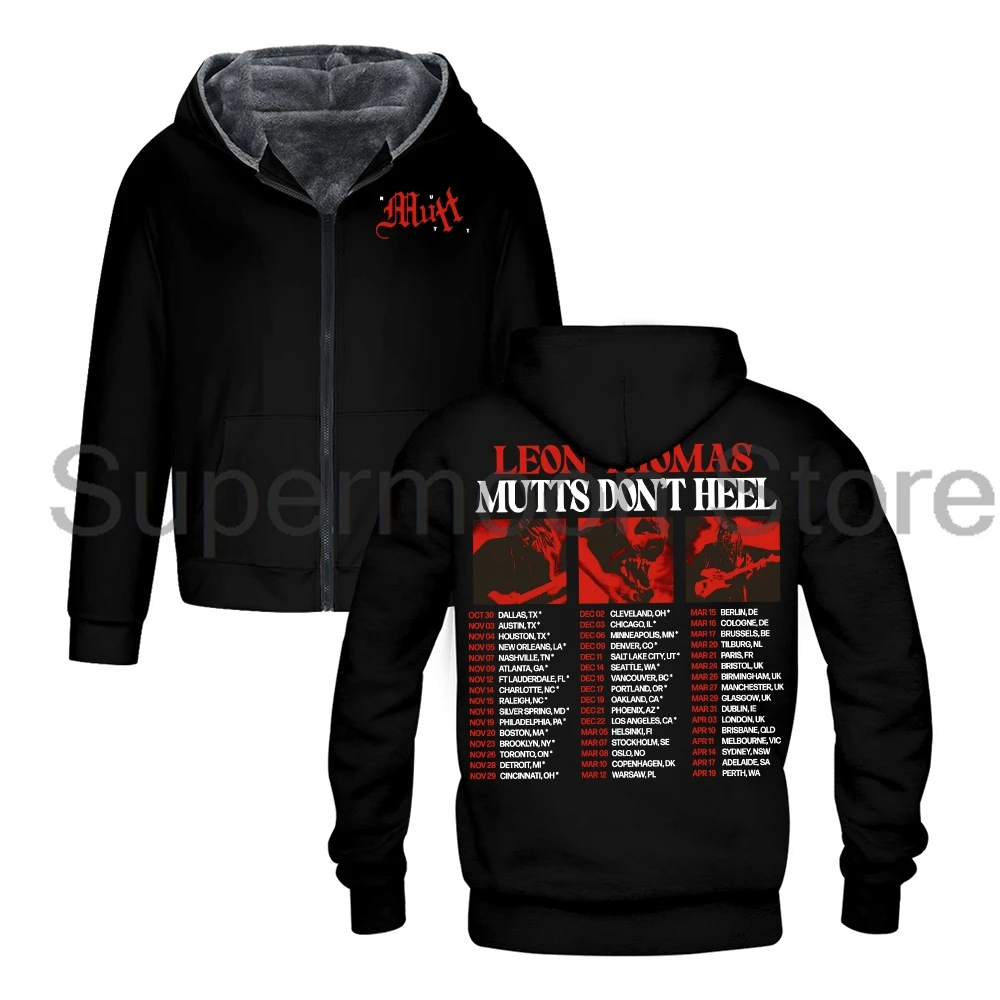 Leon Thomas Mutts Don't Heel Tour 2025 Outerwear Coat Unisex Long Sleeve Zipper Hoodies Women Men Winter Jacket Parkas
