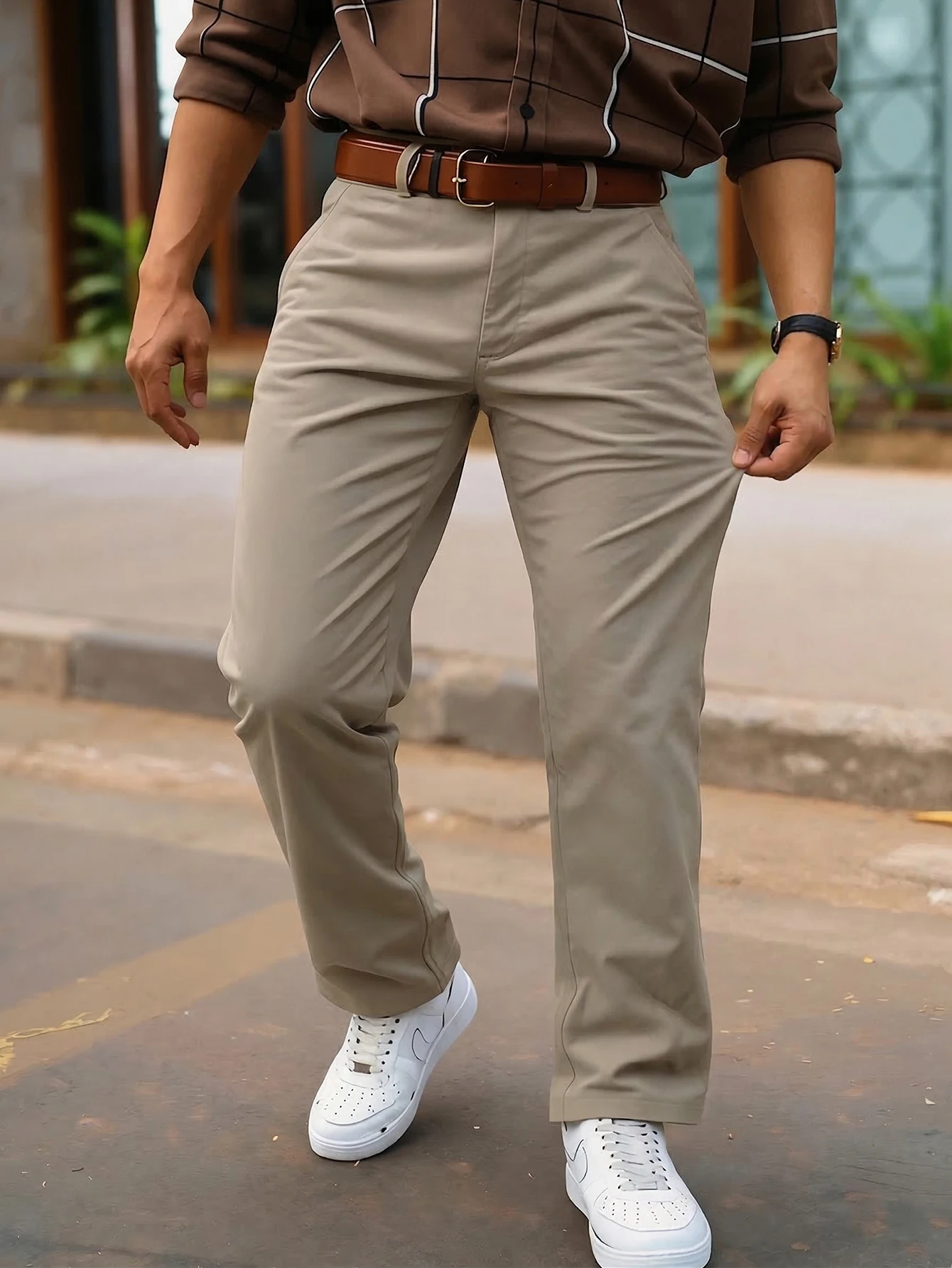 

Мужские брюки для весны и осени, модные и простые повседневные брюки прямого кроя, свободные и лаконичные, однотонные.