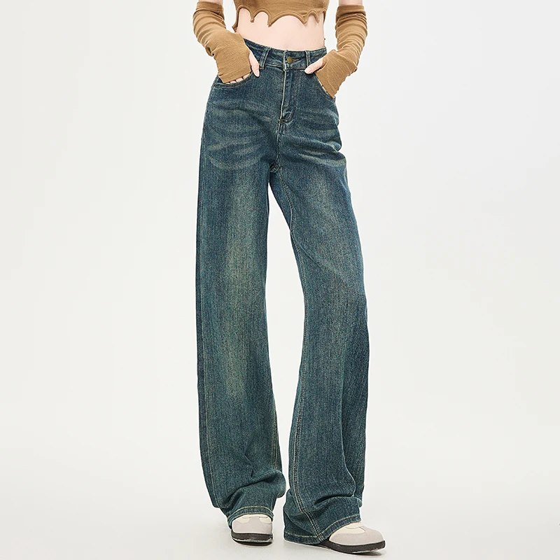 

High Waist Slim Fit Wide Leg Denim Jeans Women's Spring 2026 New Elastic Small Size Straight Vintage Loose Slimming Pants