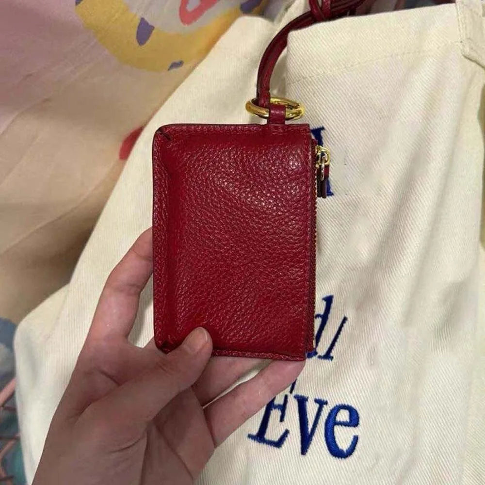 Square Hanging Neck Coin Purse Zipper Casual Soft PU Wallet with Lanyard Anti-splash Water Portable Card Holder Cycling