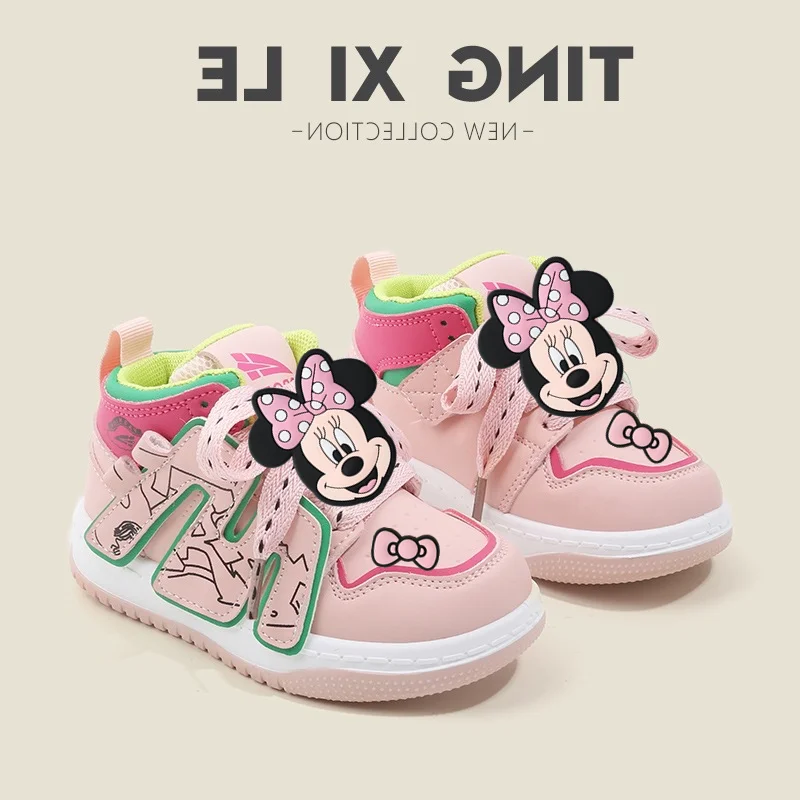 

Новая повседневная обувь Disney для мальчиков, высокие детские кроссовки с Микки Маусом, весенне-осенняя обувь для девочек, обувь для досок на мягкой подошве для малышей