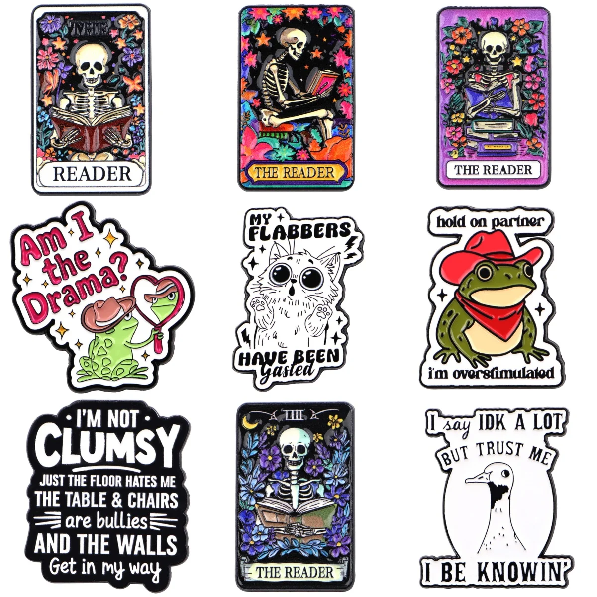 READER Tarot Emaille Pin Humorvolle Zitate Brosche Für Mantel frauen Broschen Cartoon Katze Revers Abzeichen Schmuck Halloween Geschenke