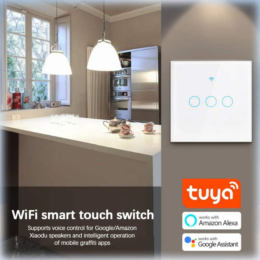 Tuya Smart Touch Switch WiFi Bluetooth-compatible RF433 Single Fire Zero Fire Universal EU Wall Switch With Alexa Google Home