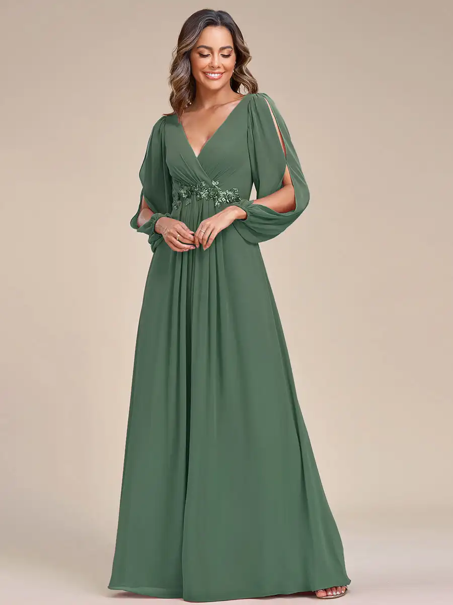 pretty long dresses with sleeves ever REINE|Elegant Double V Neck Velvet Evening Dress eyes for you Prettygarden Women's Fall Dresses Long
