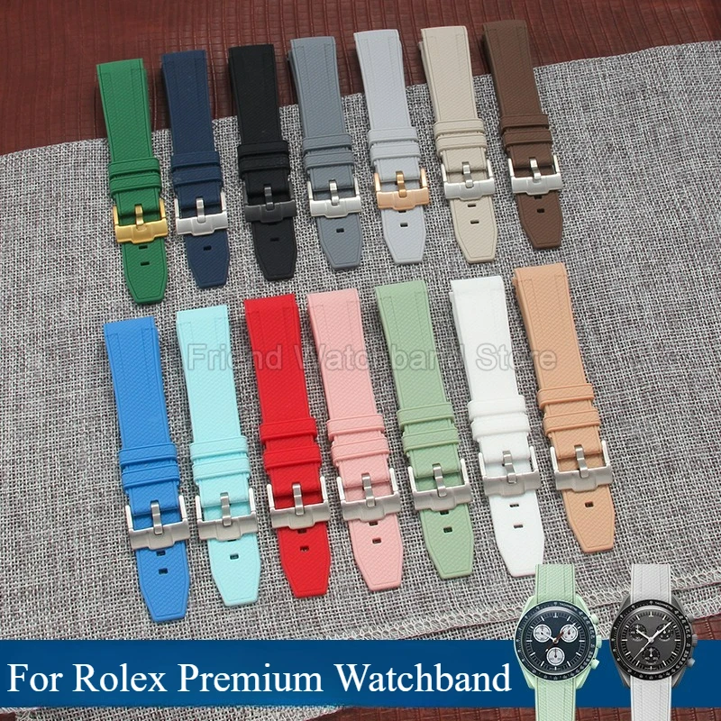 ​​For Rolex Seiko Yacht-Master Watchband​​ Flexible Rubber Green Black Beige 20mm Stainless Steel Buckle Woven Texture Design