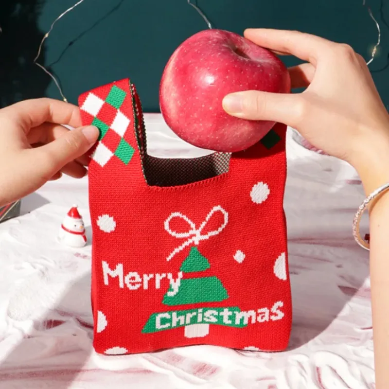 

1PCS Cloth Cute Christmas Gift Packaging Bag DIY Xmas Kids Candy Snack Apple Bag For Christmas Eve Canvas Knitted Peace Pouches