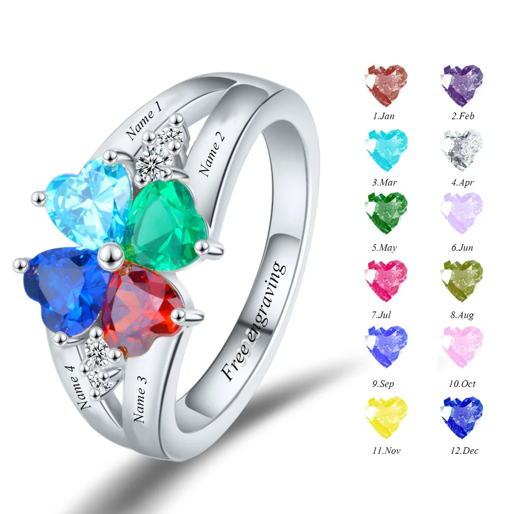 

Strollgirl Authentic 925 Sterling Silver Personalized Engraved Mother's Love and Luck Birthstones Ring Sterling Sliver Jewelry