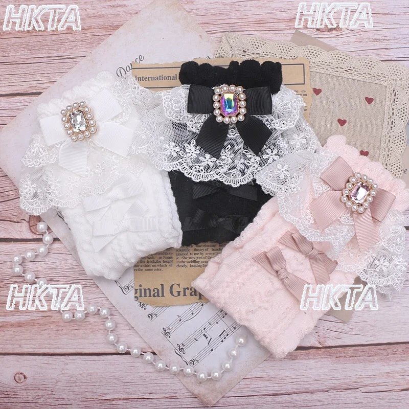 

Милые носки в стиле Лолиты ручной работы в японском стиле, милые высококачественные кружевные короткие носки с бантом, белые кружевные носки ручной работы для женщин